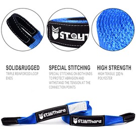 Stay There 3'' x 30 ft Recovery Tow Strap, Heavy Duty with 30,000 lb Capacity-Emergency Towing Rope for Recovery Vechiles-Storage Bag (Blue)