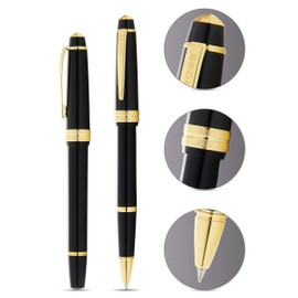Cross Bailey Light Rollerball Pen (Line Width F, Ink Colour: Black, Includes Gift Box) Black Lacquer with Gold Fittings