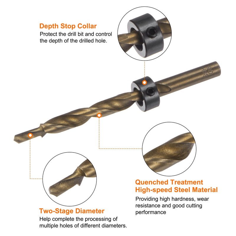 sourcing map Pocket Hole Drill Bit 23/64" Dia 13/64" Tip