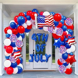 AMENON 266 Pcs Red White and Blue Balloons Garland Arch Kit, 4th of July Patriotic Balloons Decorations,USA Flag Stars Round Glitter Balloons Arch for Independence Day Patriotic Party Decor