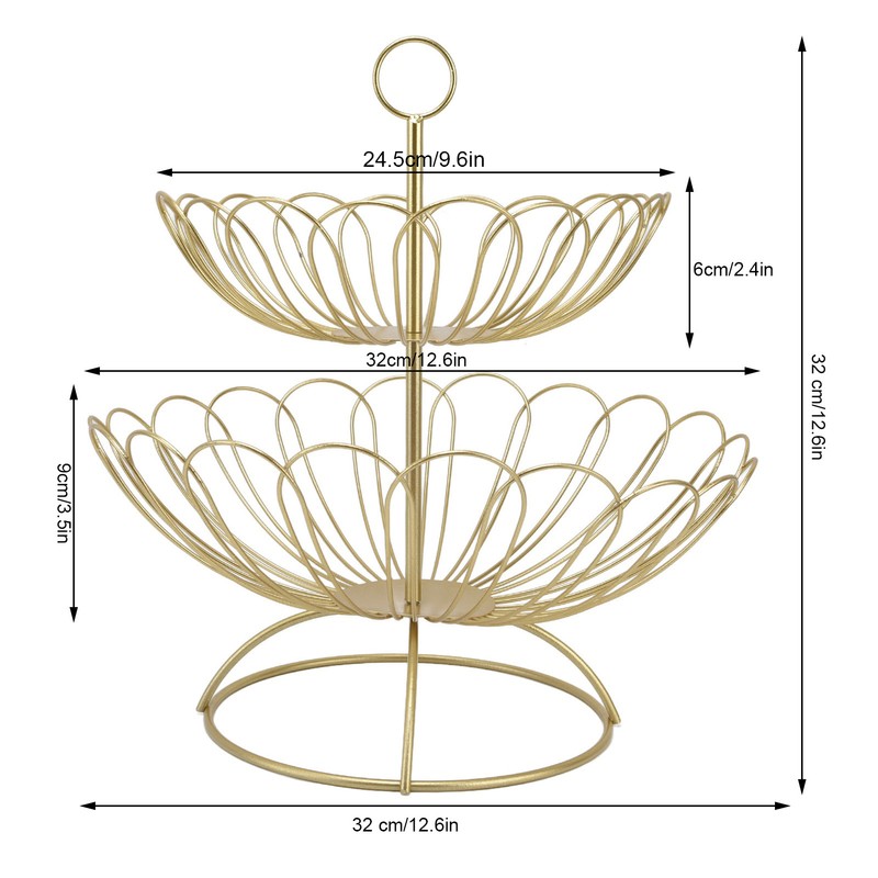 2 Tier Fruit Bowl Modern Nordic Design Geometric Detachable Gold