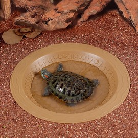 Turtle Bathing Pool Small for Reptiles & Amphibians - Resin Water Dish & Feeding Bowl with Gentle Slope - Safe for Turtles, Lizards, Frogs, Snakes (Yellow)