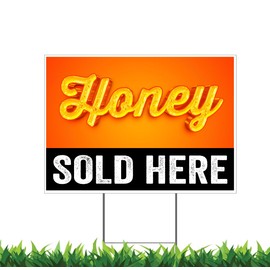 Honey Sold Here, v2 24x36" Horizontal Yard Sign (Outdoor, Weatherproof Corrugated Plastic) Metal Stake Included, by Moonlight4225