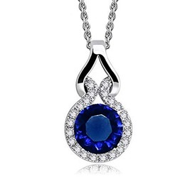 Crystalline Azuria Women Girls 18ct White Gold Plated Round Blue Simulated Sapphire Zirconia Crystals Pendant Necklace 17.7 inches