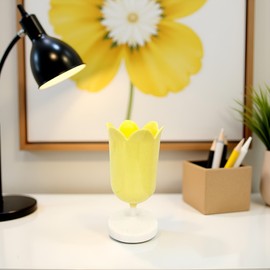Pen Holder for Desk, Plastic Tulip Pen Holder Girl Small Makeup Box Cute Stationery Organizer Pencil Stand Case Pencil Cups Desktop Decoration Pencil Holders Office and School Supplies (Yellow)