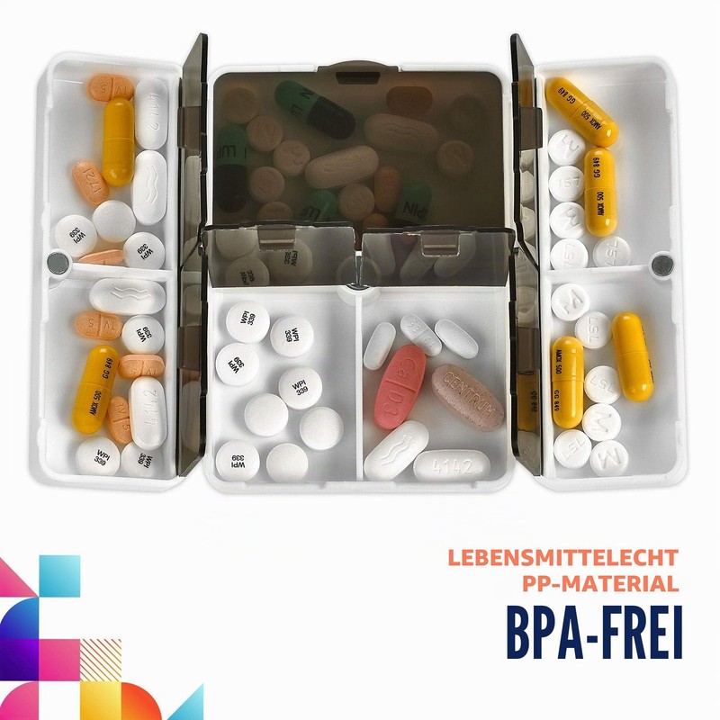 MEDca Magnetic Pill Box with 7 Compartments, Collapsible, Lightweight Pill