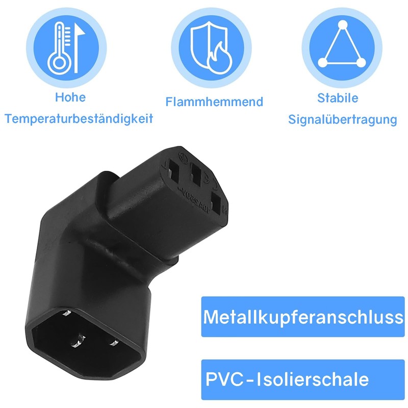 Powice IEC Socket C13 to C14 Plug, 90 Degree Downward,