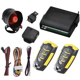 Car Alarm System, Universal 12 V with 2 Remote Controls and Siren Sensor Lock, Automatic Door Release and Trunk Release