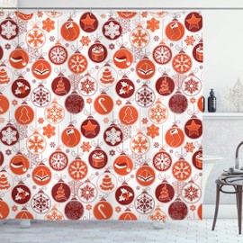 (180cm Long) - Ambesonne Christmas Shower Curtain, Cloth Fabric Bathroom Decor Set with Hooks, Celebration Carols Winter, 180cm Long