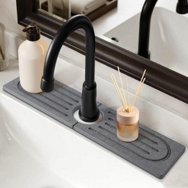 UOSHXAH 15.7”Drying Stone Faucet Mat for Kitchen Sink-Diatomite Quick Dry Kitchen Sink Splash Guard, Water Absorbent Diatomite Stone Tray,Durable Protector for Bathroom Counter (Grey, 15.7" X 3.9")