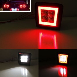 iJDMTOY Dark Smoked Lens LED Rear Fog Light Kit Compatible With 2009-2020 Nissan 370Z & 13-17 Juke Nismo, Powered by Red LED as Brake/Rear Fog & White LED as Backup Reverse Lamp