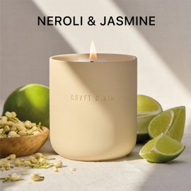 Craft & Kin Scented Candles | Soy Blend with Cotton Wick | Long-Lasting Holiday Candle, 40-Hour Burn | Ceramic Jar, Perfect Fall & Winter Home Scent (10 oz, Neroli & Jasmine)