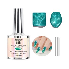 SAGEBIO Melbourne Gem Cat Eye Gel Polish with Magnet Stick, Holographic Magnetic Gel Polish Enamel Lacquer Glitter Nail Art Varnish