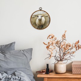 KSDUT Sheep Easter Wall Decor Art - Retro Vintage Sheep Landspace Wall Art Canvas Frame Hanging Prints, Easter Gifts for Women Christian Round Wall Art Decor for Farmhouse Home Decorations 10"x10"