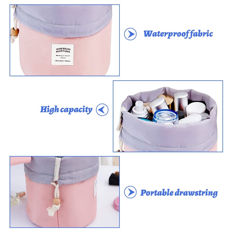 Makeup Bags for Women, Waterproof Round Travel Drawstring Make Up
