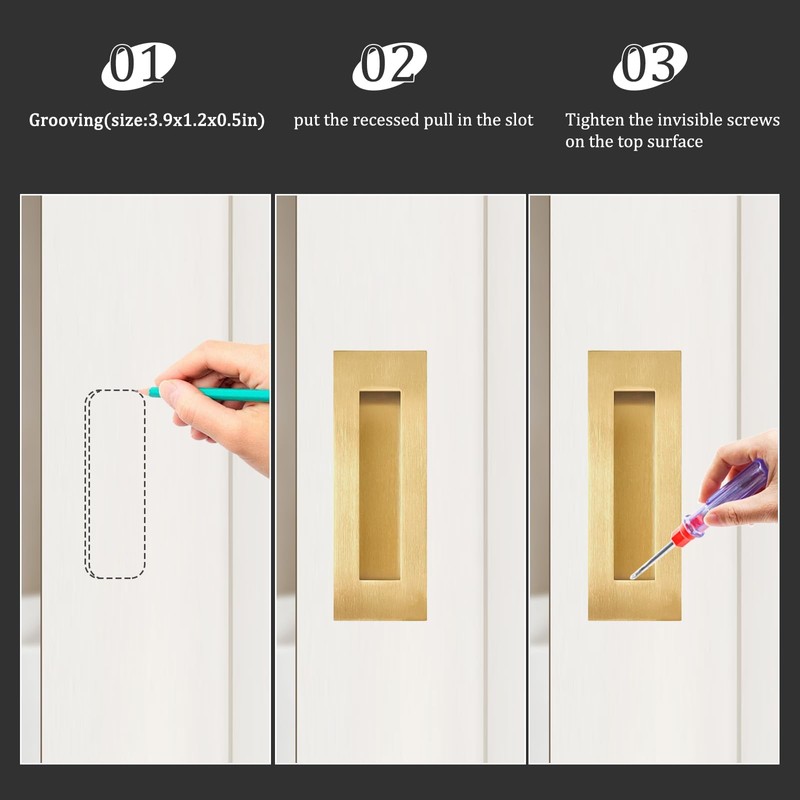senharvest Pocket Door Pull and Edge Pull Set Brushed Gold,