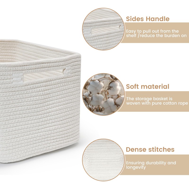 3 Pack Shelf Woven Storage Basket, Closet Rope Baskets For