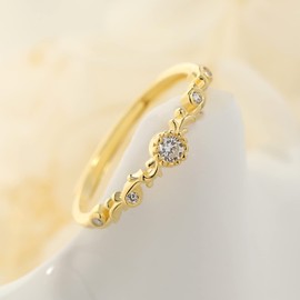 Meissa Sterling Silver Ring for Women Dainty Diamond Princess Ring Leaf Vine Stackable Ring Thumb Ring Index Ring Cubic Zirconia Size Adjustable (Gold)