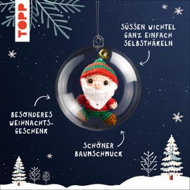 TOPP Crochet Mini Christmas Bauble Crochet Set Gnome. Instructions, Yarn (100% Cotton) in 5 Colours, Crochet Hook (1.5 mm), Plastic Ball (7 cm), Filling Wadding, Beads, Bell