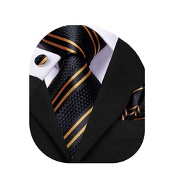 Dubulle Mens Paisley Floral Silk Tie for Men Black Dark Orange Striped Necktie and Pocket Square Cufflinks Set Wedding Business