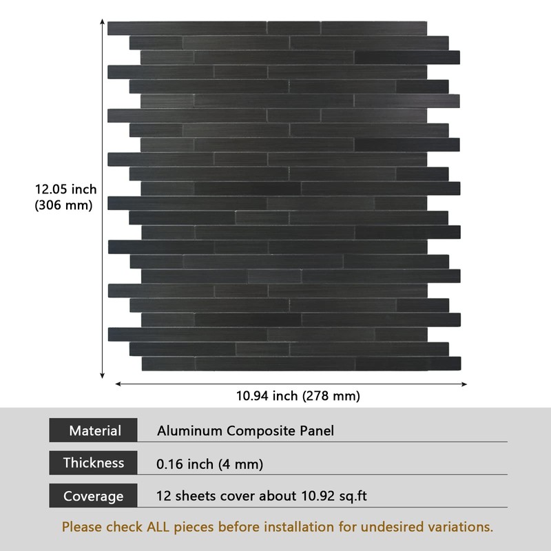 Black Peel and Stick Backsplash Linear Tile for Kitchen, Self