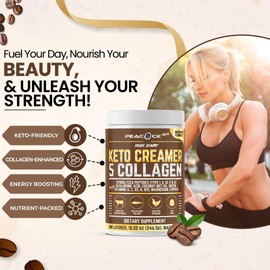 Peacock Max Collagen Keto Coffee Creamer Powder 12.2 oz - Hydrolyzed Collagen Peptides with Coconut MCT Oil, B12, Magnesium, Unflavored Protein Powder, Sugar Free Coffee Creamer for Smoothies & Baking