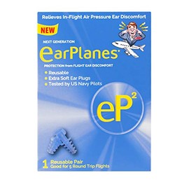 EarPlanes EP2 Ultra-Reusable Earplugs, Airplane Pressure Prevention Earplugs for Adults (1 Pairs)