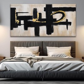 QSQ Black And Off-White Wall Art Abstract Picture Paintings On Canvas Art Wall Decor 29 x 58 Inches Large Wall Art Minimalism Abstract Wall Decor Textured Artwork Living Room Bedroom Office Artwork