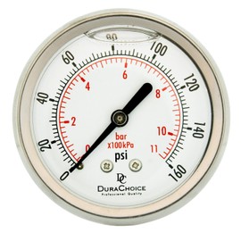 2-1/2" All Stainless Steel Oil Filled Pressure Gauge - 1/4" NPT Center Back 0-160PSI