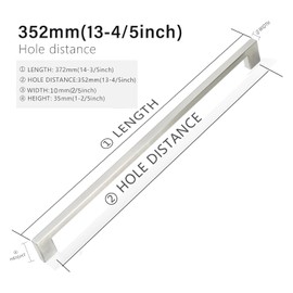 Redunest Cabinet Pulls Brushed Nickel Cabinet Handles Square Drawer Pulls, 2 Pack 13-4/5 Inch Stainless Steel Kitchen Door Cupboard Cabinet Handles, Drawer Hardware Handles, 352mm Hole Centers