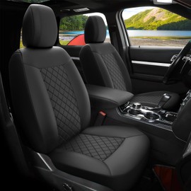GIANT PANDA 2 PCS Front Seat Covers Custom Fit Ford Explorer 2020 2021 2022 2023 2024 ST,King Ranch,Platinum,2025 Active,ST-Line,Platinum,ST, Faux Leather Stretch Fabric Driver Seat Covers(Black)