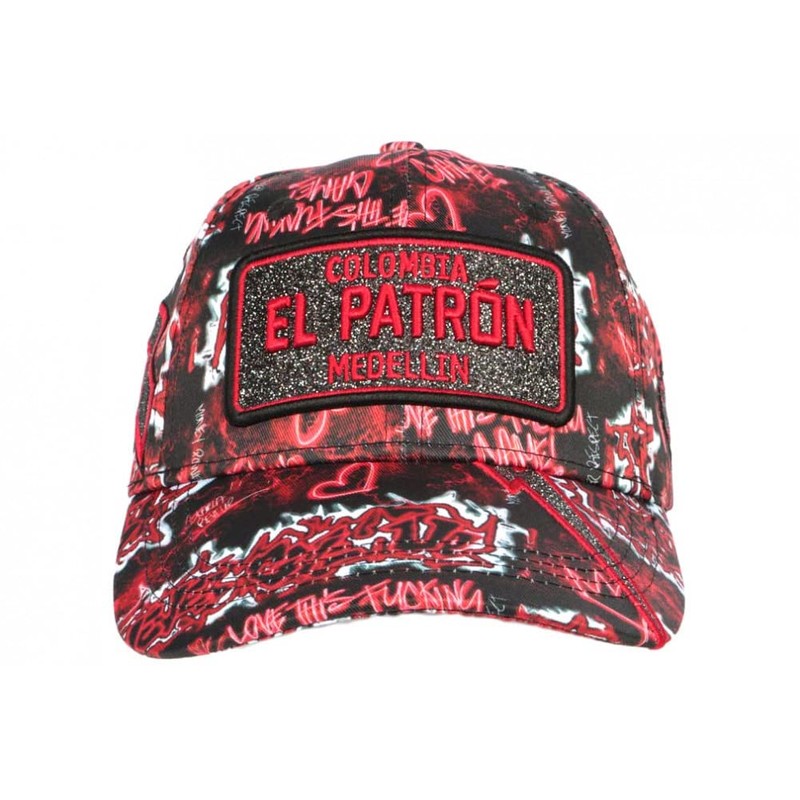 Cap El Patron Red Black Colombia Rhinestone Collection Capsule -