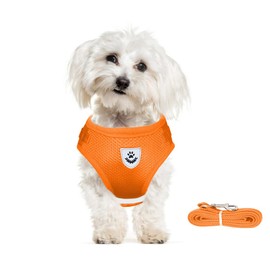 meioro No Pull Dog Harness and Lead Set for Small Medium Dog Cat,Reflective Adjustable Soft Mesh Pet Vest Harnesses for Walking,Breathable Padded with 1.2m Leash, Orange