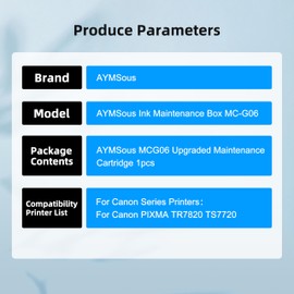 AYMSous MC-G06 MCG06 Maintenance Cartridge with Chip Compatible for Canon PIXMA TR7820 TS7720 Printer, MCG06 Waste Ink Tank 1Pcs