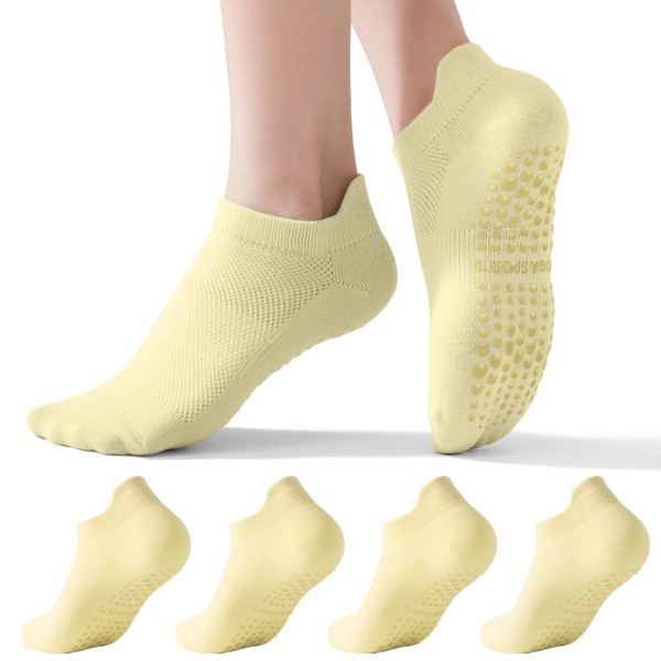 Knagsfa 4 Pairs Pilates Socks with Grips for Women, Non-Slip