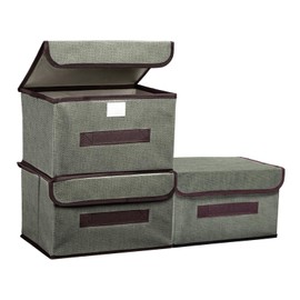 PATIKIL Fabric Collapsible Storage Bin 10.2 x 7.5 x 6.3 Inch, 3 Pcs Foldable Storage Box Cube with Lids and Handle Organizer Container for Home Bedroom Closet Clothes, Grey