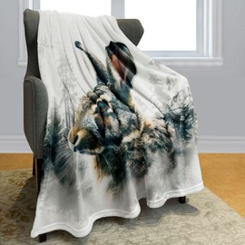 Rstick Cute Rabbit Fleece Blanket for Rabbit Lovers 60" x 80" Pine Tree Throw Blanket Cozy Soft Warm Gifts for Adult Teen