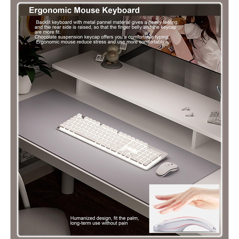 Wireless Keyboard and Mouse Combo, Rechargeable Metal Full Size Mute