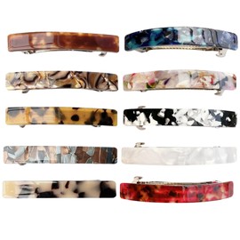 DAVBNM 10 Pcs Barrette Hair Clips, French Hair Clip, French Clasp, Automatic Clasp for Women Girls, Tortoise Shell Acetate for Fine Medium Thick Hair