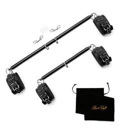 Yoga Pilate Bar 2PCS Expandable Black Yoga Exercise Bars with 4PCS Black Adjustable Straps, Leg Spreader Bar for Bedroom Home, Stainless Steels Workout Bar Sports Training Fitness Gear