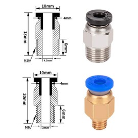 Cesfonjer PTFE Connectors, 10 x E3D V6/PC4-M10 and 10 x PC4-M6 plugs, straight, pneumatic, push-in, quick-fitting for 1.75 mm, 3D Printer PTFE (Polytetrafluoroethylene) tube