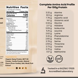 Cantein Organic Hemp Protein, Vegan Protein Powder, Clean Plant Based Protein Powder, Non Dairy Protein, Lactose Free Natural Protein, Gluten Free- 20 Servings, Vanilla