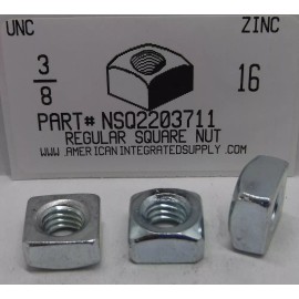 AmericanIntegratedSupply.com 3/8-16 REGULAR SQUARE NUTS STEEL ZINC PLATED 5/8 AF X 21/64 TH (10)