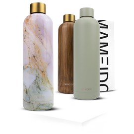 Mameido Stainless Steel Water Bottle, 500 ml, Pearl Marble Gold - Leak-proof Thermos Flask, Water Bottle, BPA Free (Bisphenol A), Insulated Flask, Water Bottle Stainless Steel Coffee and Tea