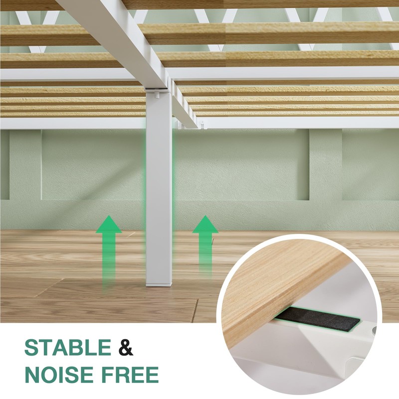 Novilla 14 Inch Full Size Bed Frame with Headboard, White