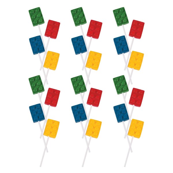 Fun Express Color Brick Lollipop Suckers | Varios sabores de frutas | 24 unidades | Ideal para fiestas de cumpleaños, regalos de día festivo, regalos de fiesta, golosinas escolares