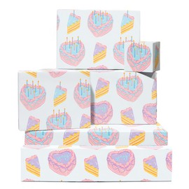 Pastel Wrapping Paper - 6 Sheets Of Gift Wrap For Her - Vintage Birthday Cakes - Girls Wrapping Paper - Comes With Stickers - Recyclable - By Central 23