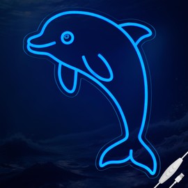 LMHSE Dolphin Neon Sign, Dimmable LED Neon Signs for Wall Decor, Ocean Themed Wall Art for Home Decor, Blue Glowing Dolphin Light for Teen Boys Room Decor (Dolphin-Blue)