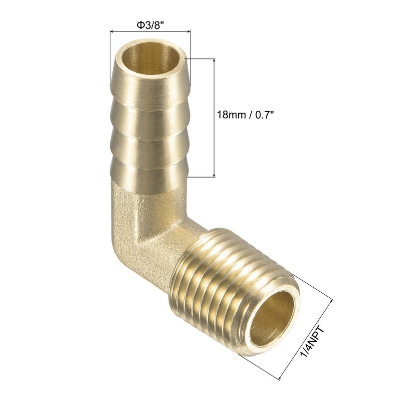 sourcing map Brass Hose Barb Fitting Elbow 3/8 Inch x