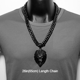 TIASRI Heavy Black Mens Lion Pendant Stainless Steel Jewelry Strong Mens Cuban Miami Link Chain Big Lion Necklace Pendant (26in chain)
